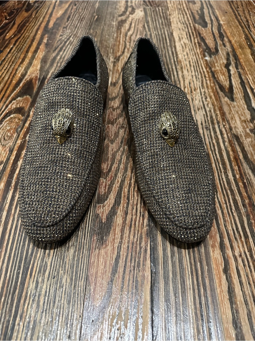 KURT GEIGER NWOB Men's RHINESTONE GOLD Loafers with bird Brass Emblem